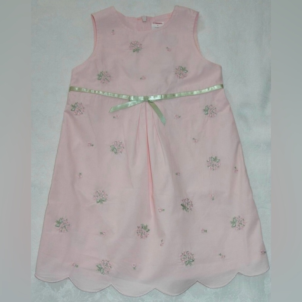 Gymboree EASTER GARDEN BLOOM Pink Dress w/ Floral Embr Green Ribbon Size 8